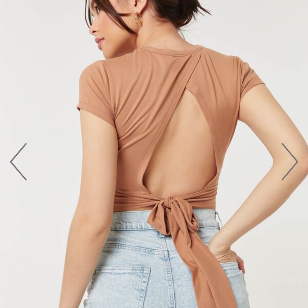 Open back tie brown top